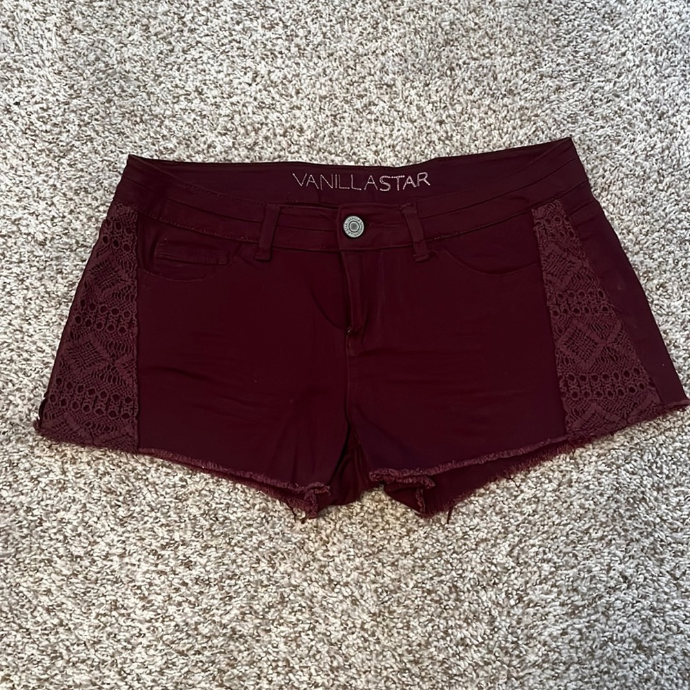 Maroon shorts with lace detailing